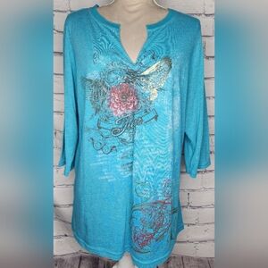 Venezia blue scrunched front accented with  beautiful design, size 18/20